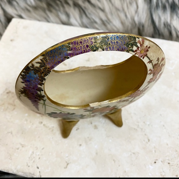 Antique Porcelain Japanese Satsuma Moon Vase Hand Painted Filigree Floral Bamboo - Picture 6 of 7